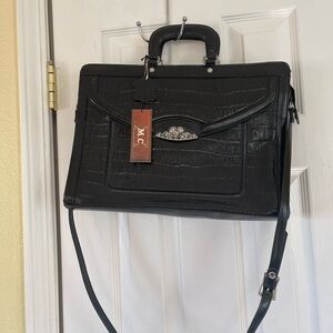 Sophisticated Black Crocodile-Embossed Leather Briefcase